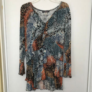 Animal Print Long Sleeve Ruffled Tunic